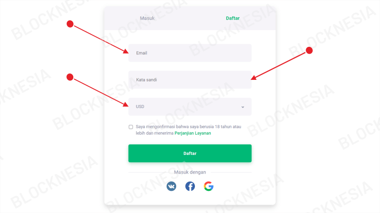 Formulir pendaftaran akun Quotex