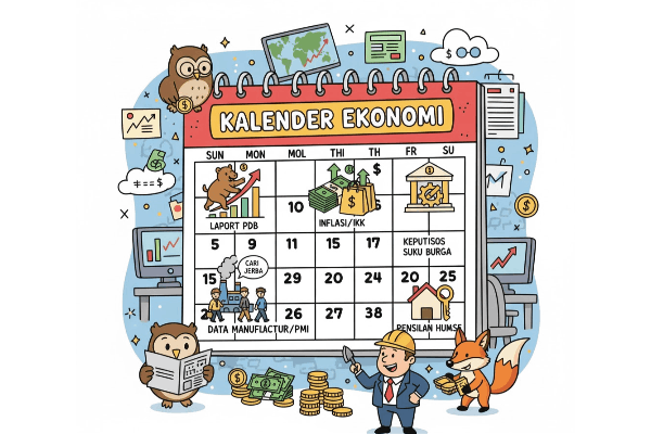 Ilustrasi kalender ekonomi dengan sorotan pada data fundamental penting.