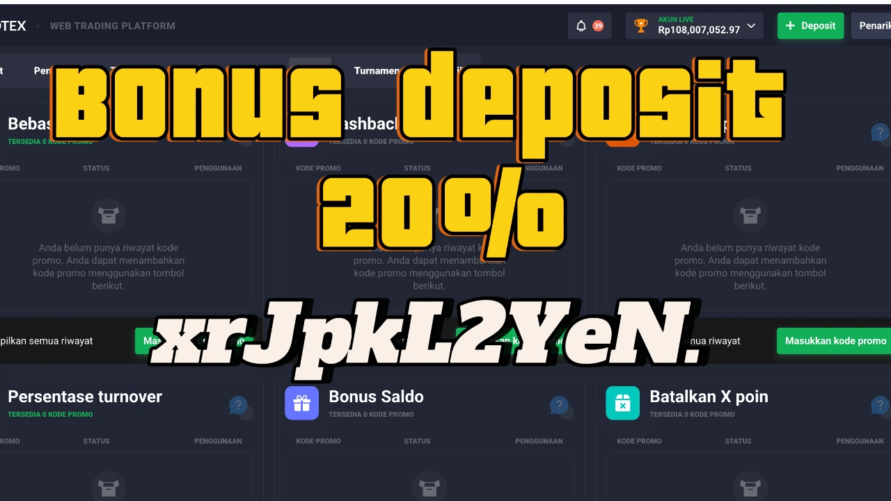 Ilustrasi kode promo dan bonus trading Quotex