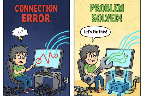 Ilustrasi masalah koneksi dan pemecahan masalah.
