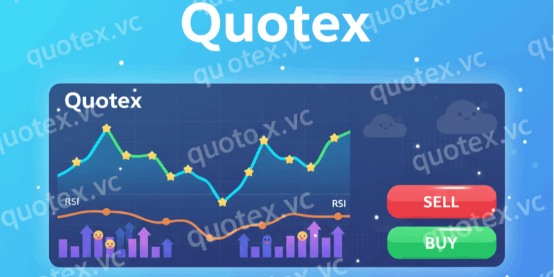 A screenshot showing the Quotex trading interface with charts, indicators, and trade buttons.