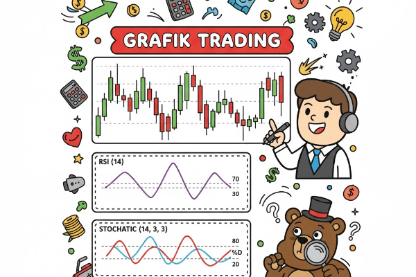 Grafik trading yang menampilkan Indikator RSI dan Stochastic Oscillator.