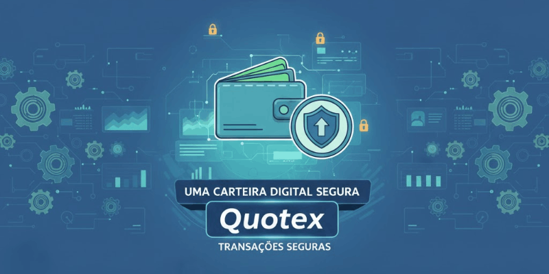 Uma carteira digital segura e um ícone de transação, representando a segurança das transações na Quotex.