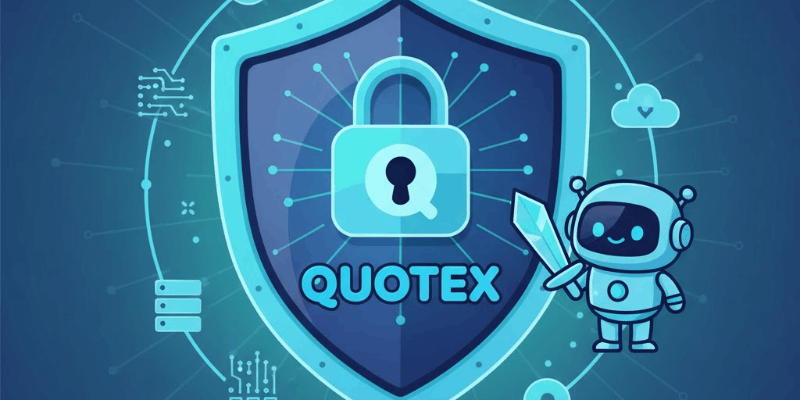 Um escudo de segurança digital, representando a confiabilidade e proteção da Quotex.